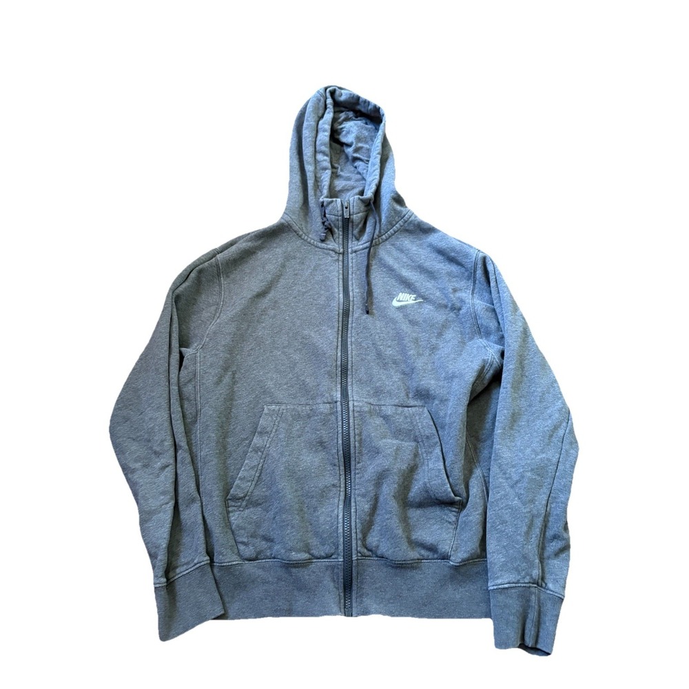 Nike Gray Cotton Full Zip Hooded Sweatshirt Pockets Men's Regular Size S Hoodie